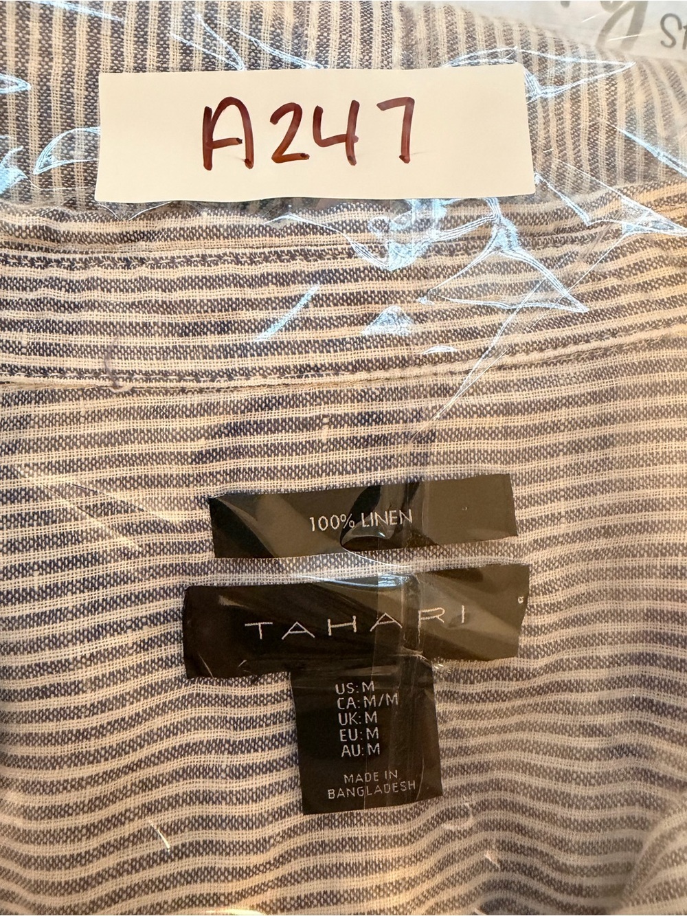 100% Linen Tahari Women’s Blue & White Striped Button-Up Shirt Oversized Size M - Picture 6 of 6